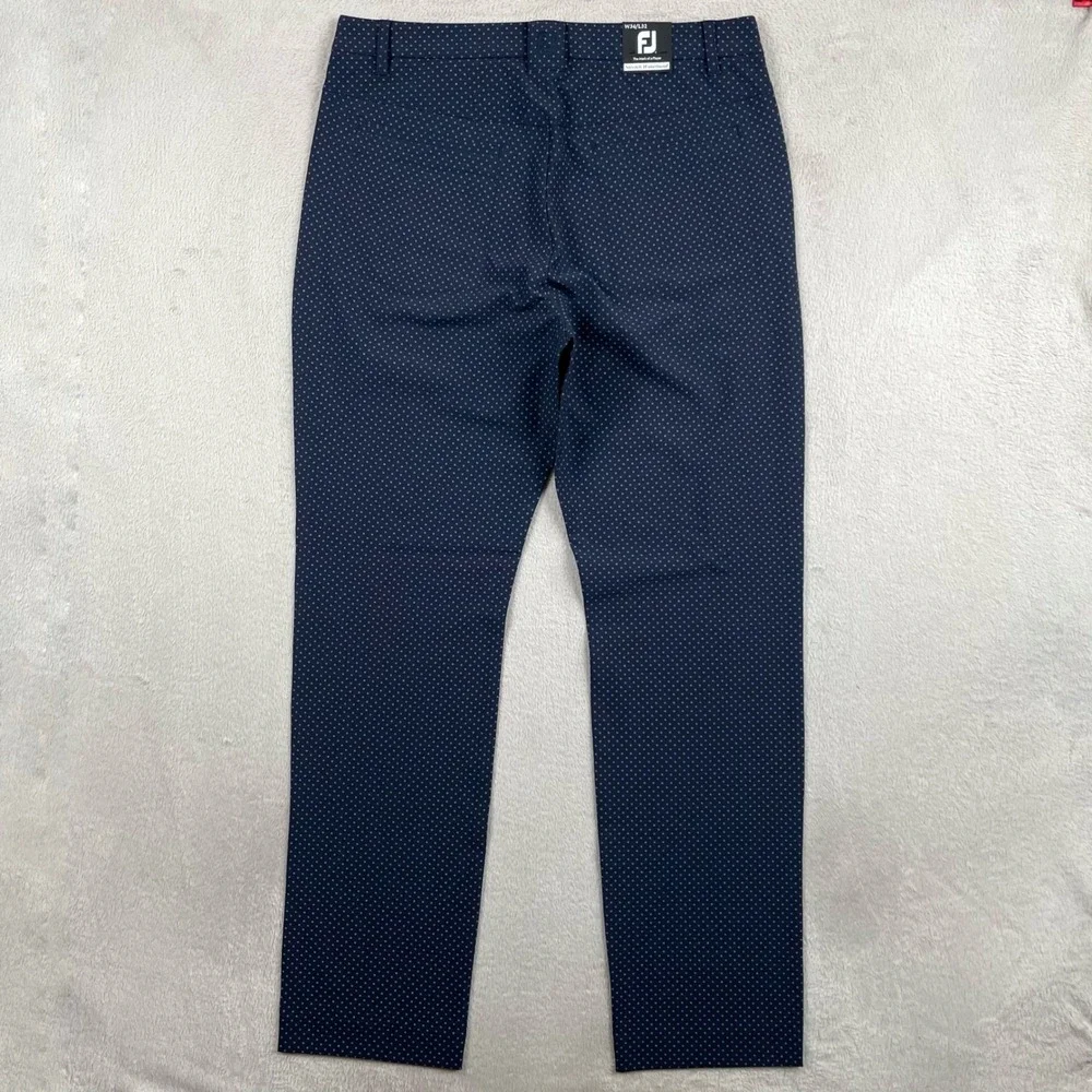 New FootJoy Tour Fit Pant Men 34x32 Navy Blue MicroPrint Cross Stretch Golf